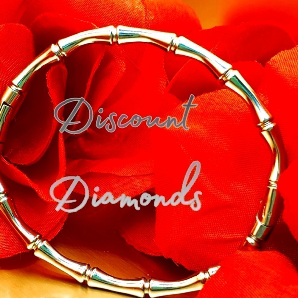 Openable Bamboo Oval Bangle Bracelet Inner Diameter 2 x 2.5 Inches 925 Silver
